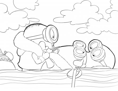 Раскраска Миньоны в лодке