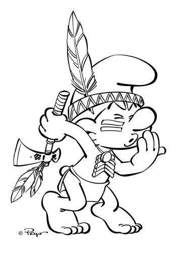 Раскраска смурфик индеец