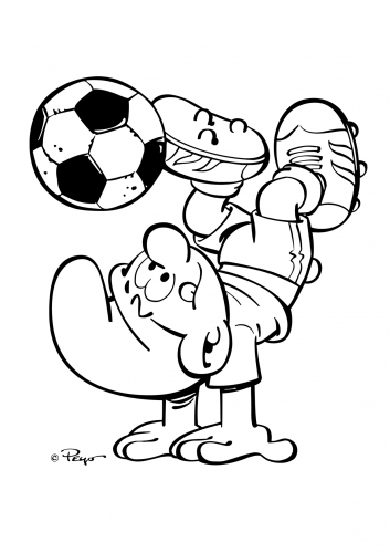 Бесплатная раскраска смурфик футболист