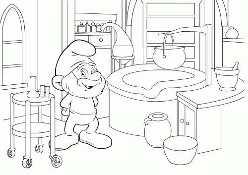 Раскраска с папой Смурфом