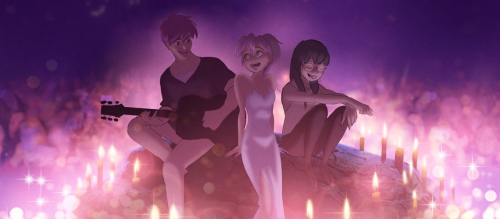 Мелоди с друзьями поют при заженных свечах