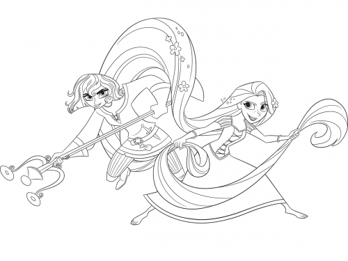 Раскраска Рапунцель Новая История - Рапунцель и Кассандра