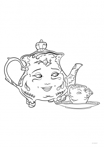 Раскраска фильм Красавица и Чудовище - миссис Поттс и Чип