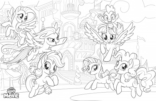 Раскраска My Little Pony в кино вся шестерка пони в сборе
