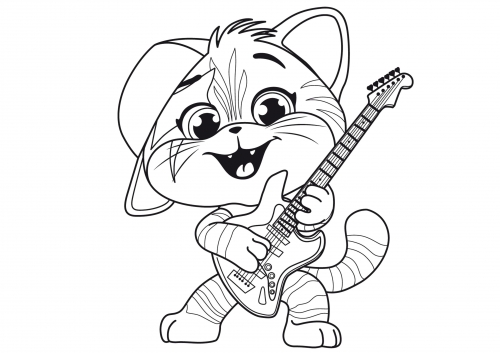 Котёнок Лампо с гитарой - бесплатная раскрас