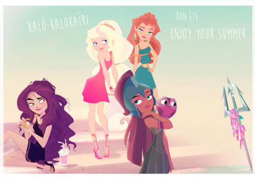 God's School Школа Богов и летняя открытка с богинями