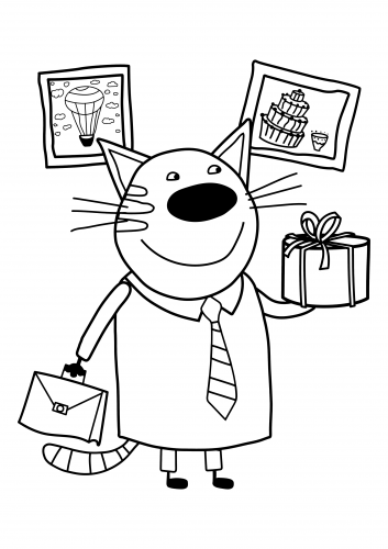 Раскраска Три Кота папа с подарком