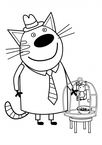 Раскраска Три Кота с папой котом