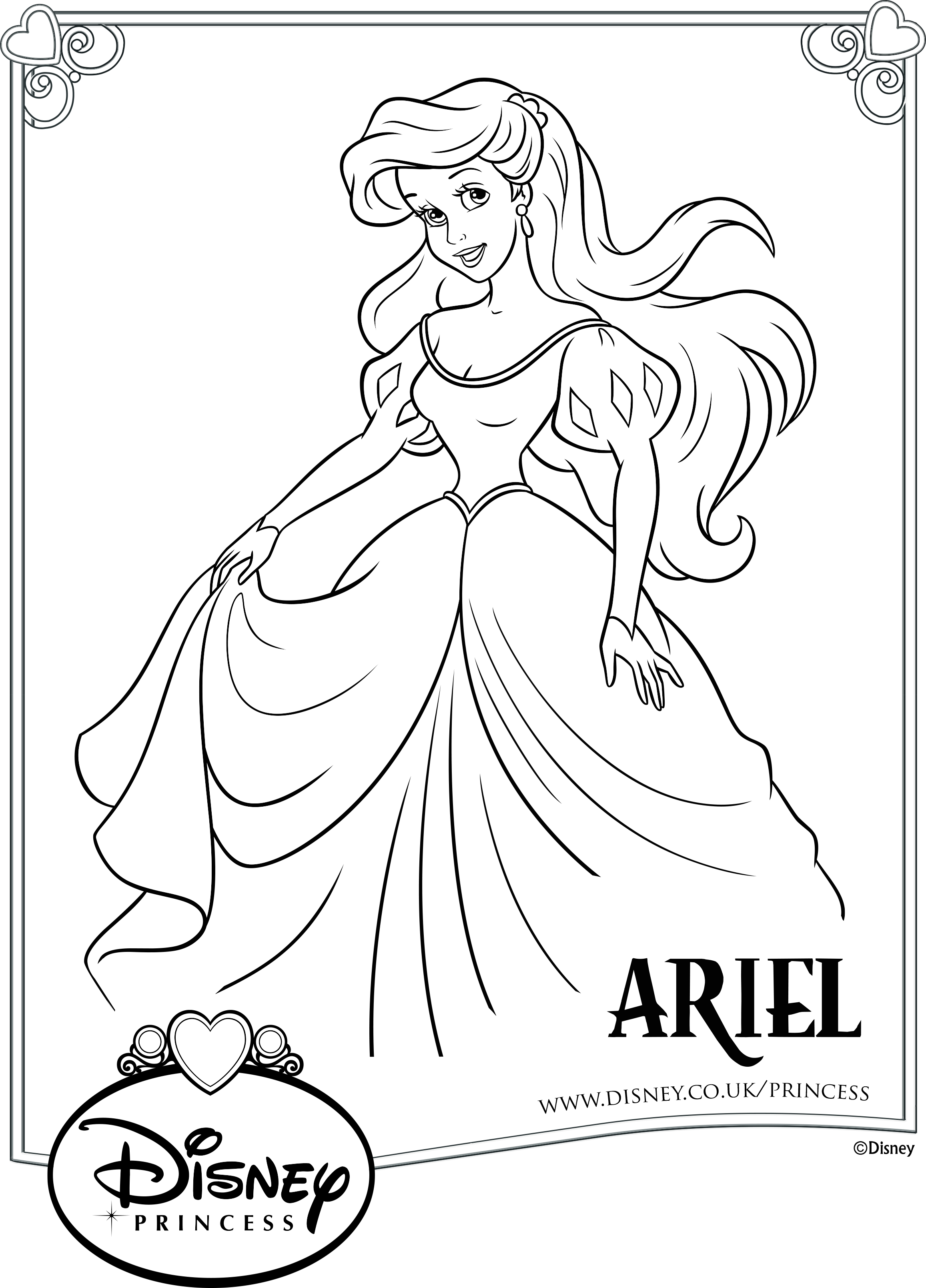 Раскраска Принцесса Ариэль распечатать или скачать