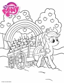 Раскраска пони Эпплджек с телегой яблок в карамели