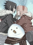 Сакура и Саске у снеговика