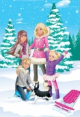 Зимняя картинка Барби и ее семьи