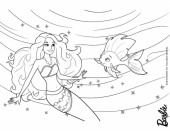 Раскраска Барби русалочка и рыбка