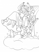Раскраска Барби и ее сестра катаются на радуге