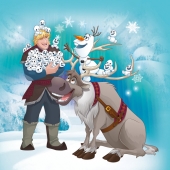 Веселая картинка с Кристоффом, Свеном, Олафом и снеговичками