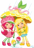 Земляничка и Лимона прячутся от дождя под зонтом