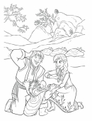 Раскраска принцесса Анна с Кристоффом в гостях у троллей