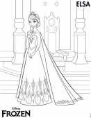 Холодное Сердце раскраска с королевой Эльзой в коронационном платье