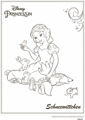 Раскраска Дисней Принцессы - Белоснежка с лесными ддузьями