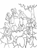 Раскраска Белоснежка и принц отправляются на прогулку на лошадях