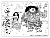 Раскраска Моана, Мауи и их животные друзья