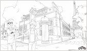 Раскраска Леди Баг и Супер-Кот Нино и Адриан на улицах Парижа