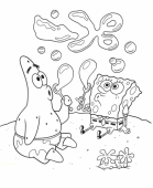 Раскраска Губка Боб и Патрик выдувают пузыри