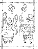 Раскраска Губка Боб и Патрик ловят медуз