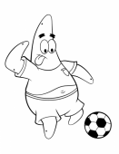 Раскраска Губка Боб Патрик играет в футбол