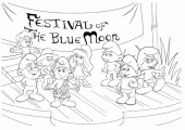 Смурфики и фестиваль голубой луны, раскраска для девочек