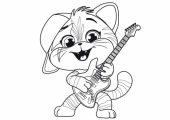 Котёнок Лампо с гитарой - бесплатная раскрас
