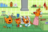 Три Кота, картинка, на которой котята помогают маме на кухне