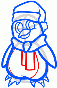 Рисуем пошагово новогоднего пингвина