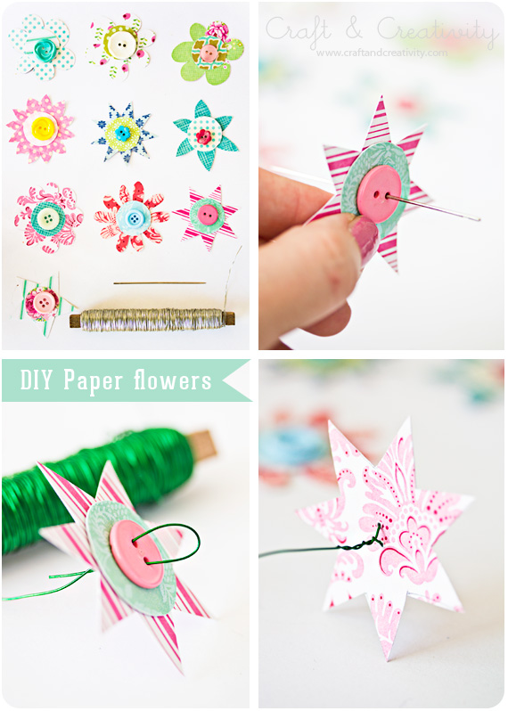 Поделки: Цветы из бумаги и пуговиц