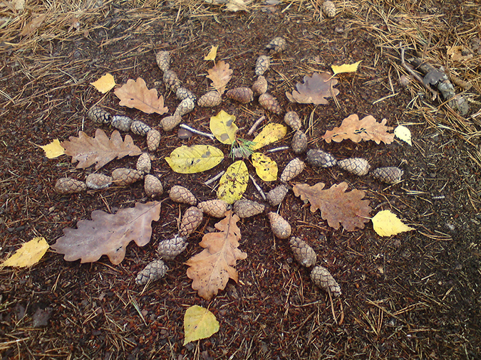 Осенние поделки: идеи для узоров на земле из листьев