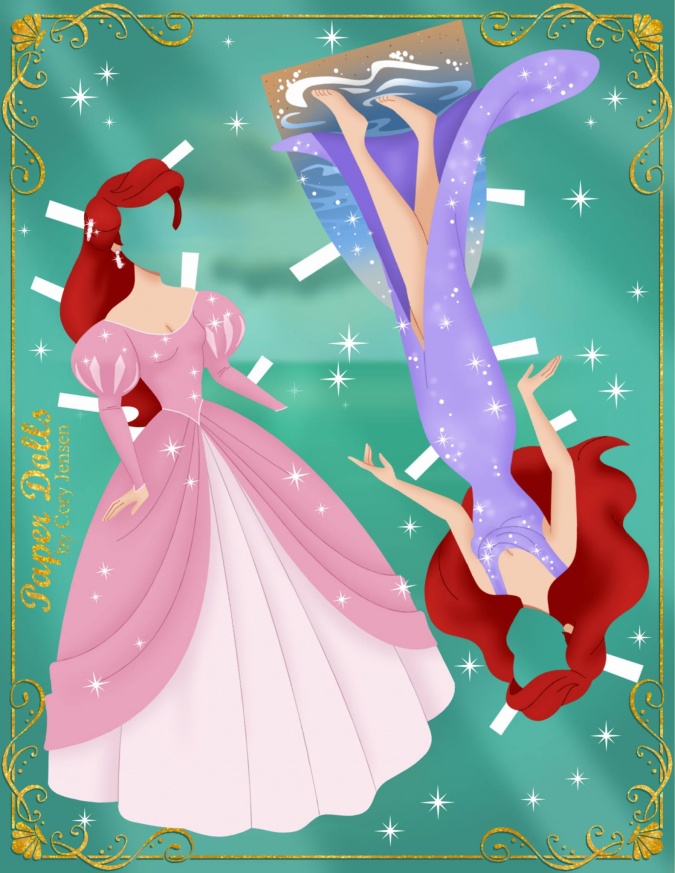 Бумажные куклы русалочки Ариэль и принца Эрика