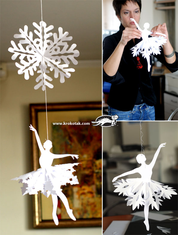 Делаем снежинки-балерины из бумаги к Новому году