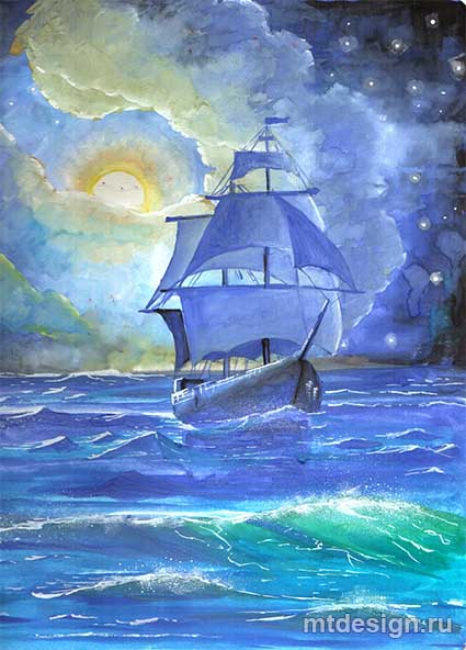 Как рисовать корабль в ночном море