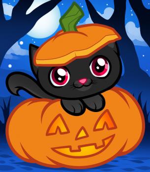 Рисуем котенка с тыквой на Хэллоуин