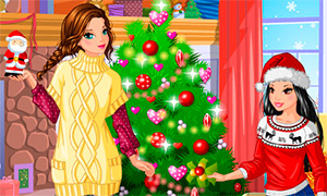 Игра для девочек: Новогодняя одевалка двух подруг