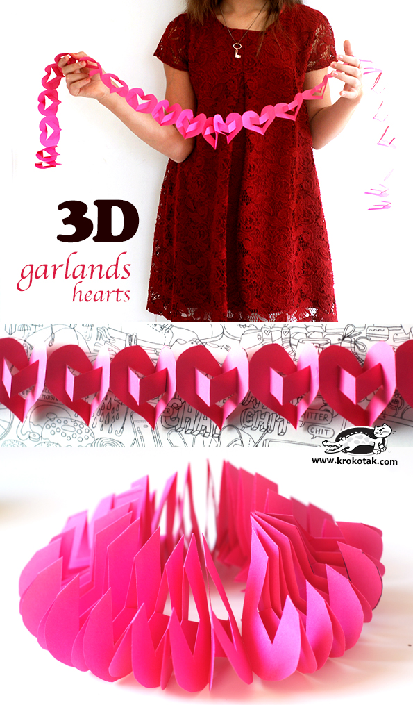 Поделки на 14 Февраля: 3D гирлянда из сердечек