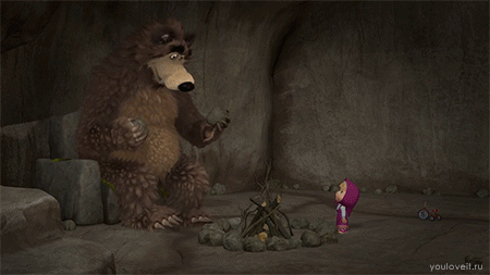 Маша и Медведь: Анимации с пещерными предками персонажей