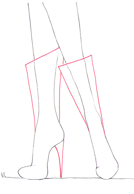 Как рисовать сапоги на высоком каблуке
