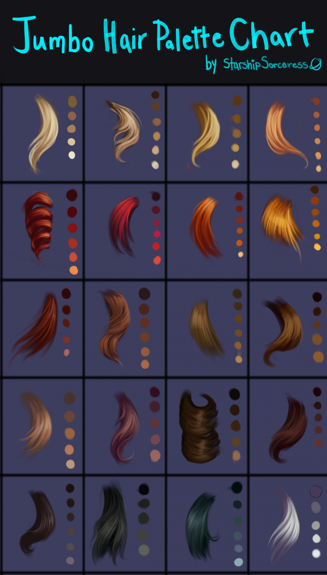 Цветовые палитры для рисования волос