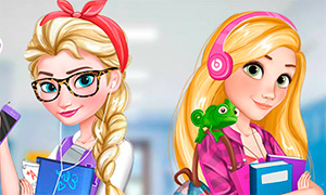 Игра для девочек: Школьная одевалка Эльзы и Рапунцель