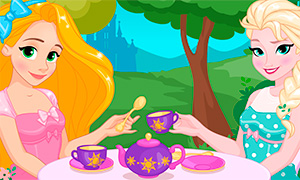 Игра для девочек: Чаепитие Эльзы и Рапунцель