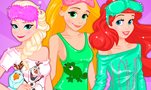Игра Дисней Принцессы: Пижамная вечеринка Эльзы, Рапунцель и Ариэль
