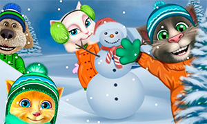 Игра для девочек: Кот Том и говорящие друзья играют в снежки