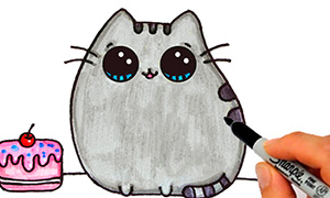 Как нарисовать кота Пушина с тортиком