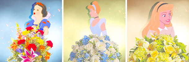 Дисней Принцессы с букетами цветов